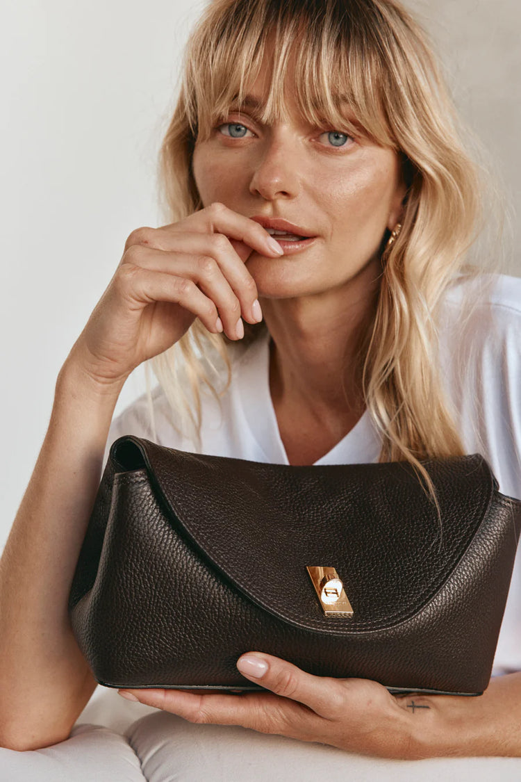 Sloane Dark Chocolate Leather Convertible Clutch
