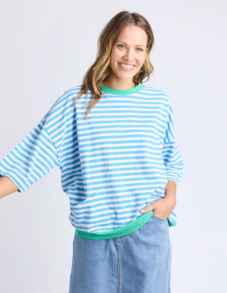 Mazie Stripe Ringer Sweat Azure Blue