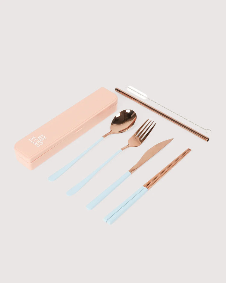 Take Me Away Cutlery Kit | Rose Gold & Powder Blue