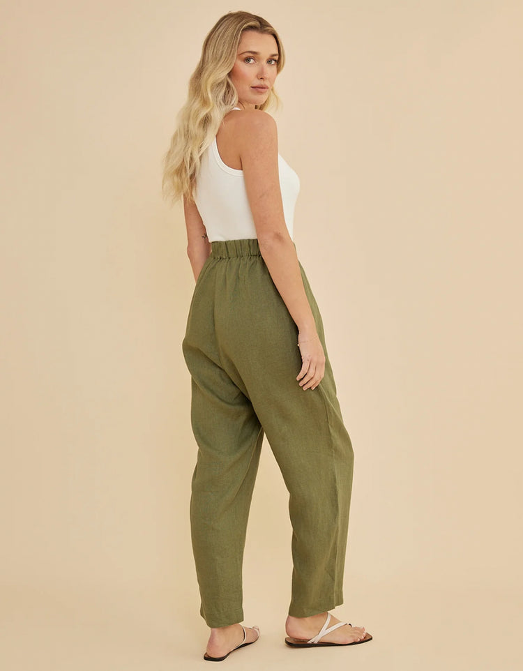 Carter Elasticated Linen Pant | Olive