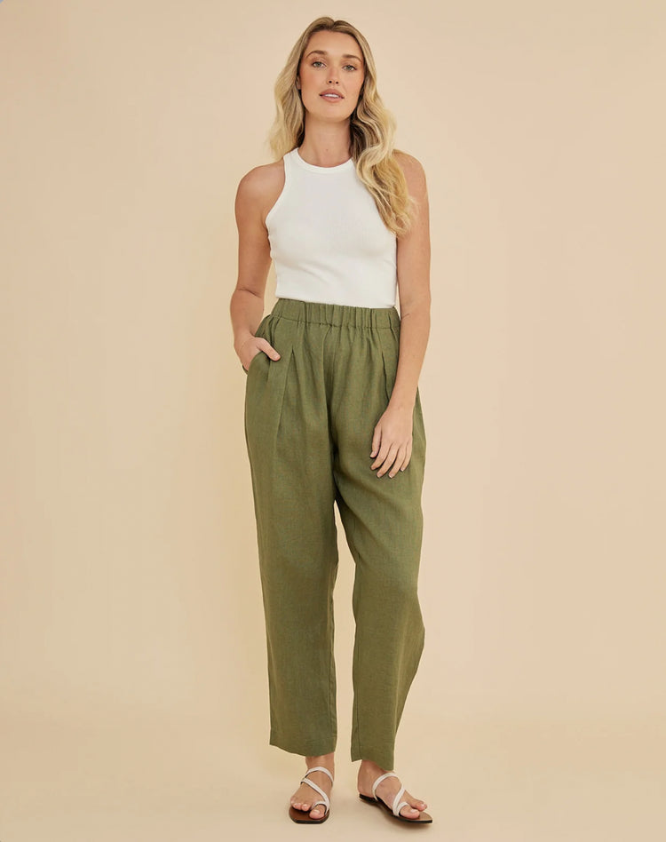 Carter Elasticated Linen Pant | Olive