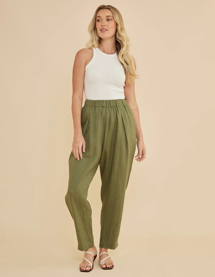 Carter Elasticated Linen Pant | Olive