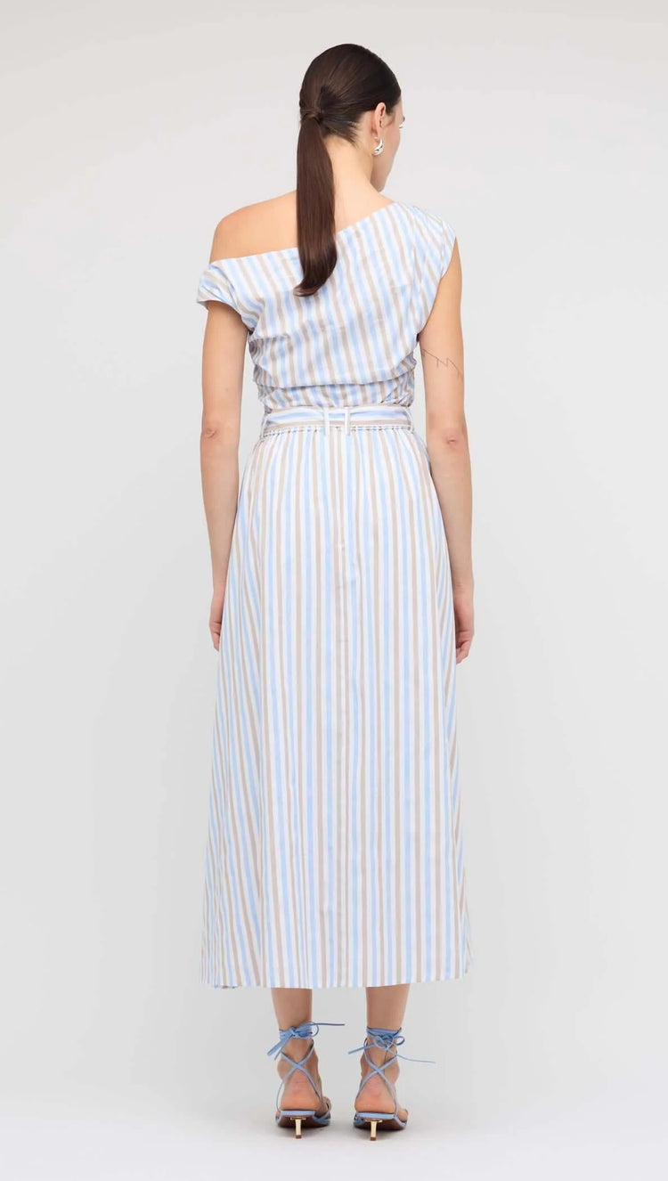 Blue Stripe Cotton A-Line Maxi Skirt