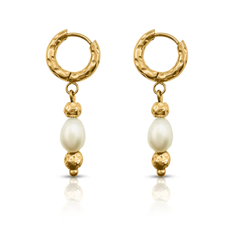 Midnight Run Pearl Huggie Earrings