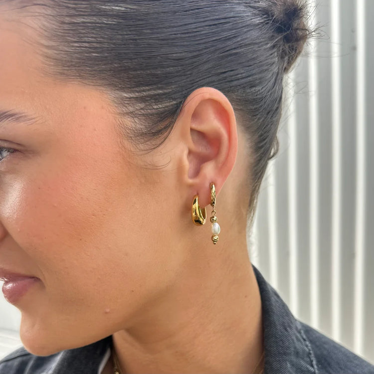 Midnight Run Pearl Huggie Earrings