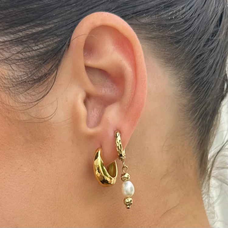 Midnight Run Pearl Huggie Earrings