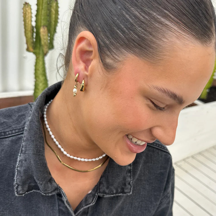 Midnight Run Pearl Huggie Earrings