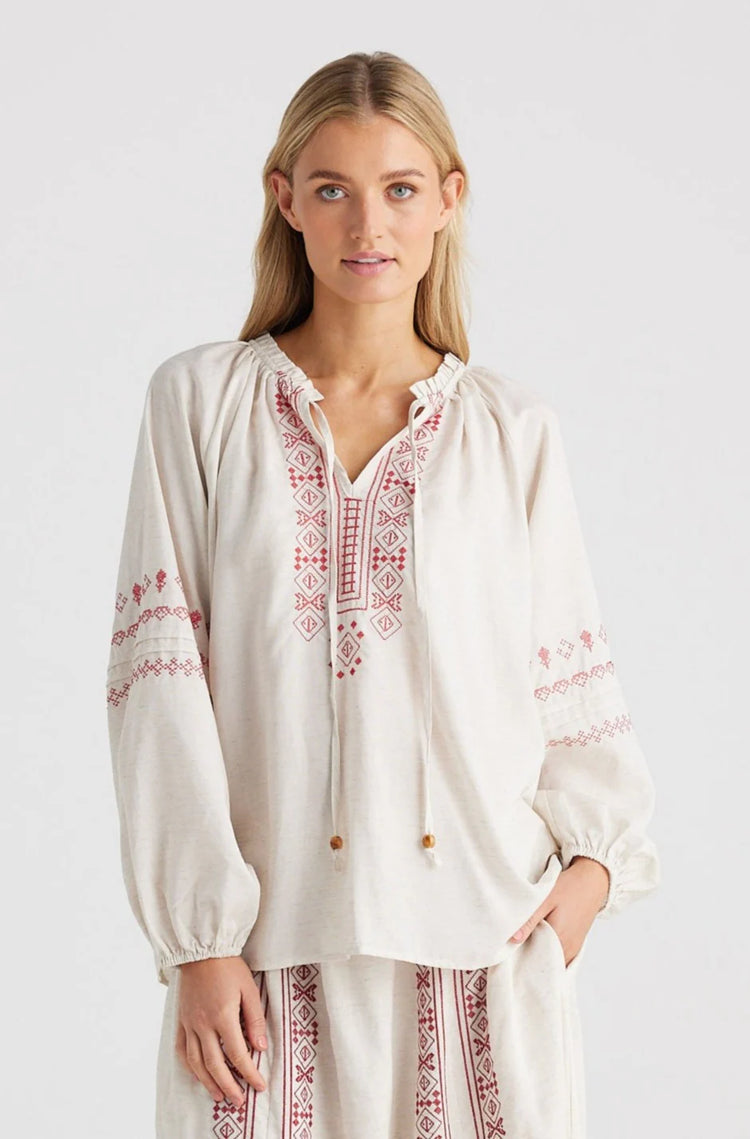 Billy Ray Top | Natural with Red