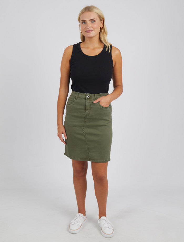 Belle Denim Skirt | Khaki