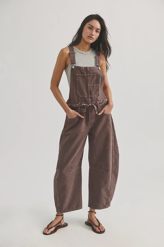We The free Good Luck Barrel Leg Overalls | Chocolate Mousse