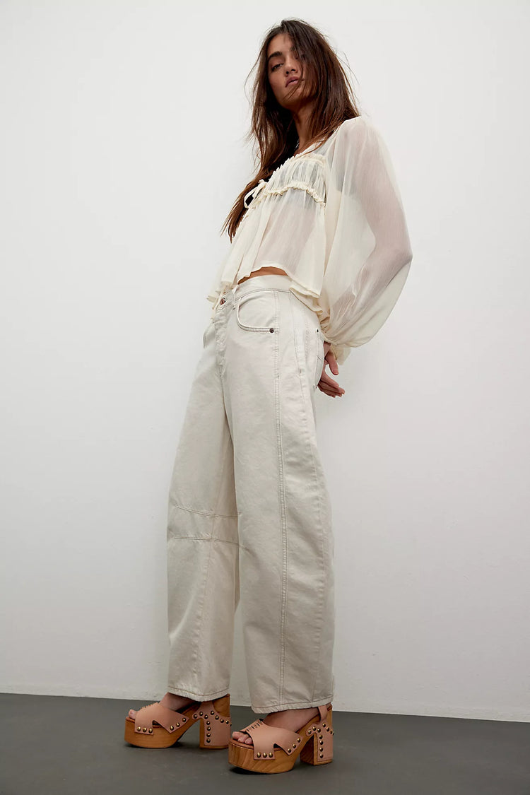 We The Free Good Luck Mid Rise Barrel Jean | Ivory