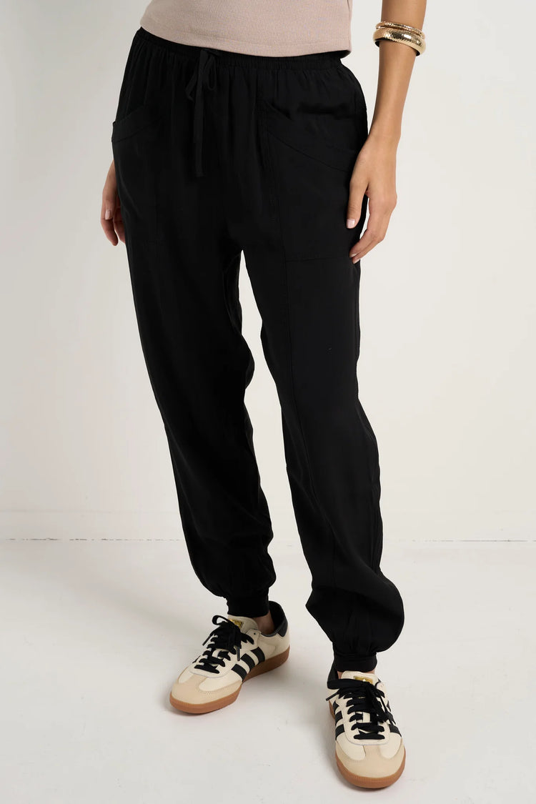 New Warrior Black Relaxed Drapey Drawstring Stretch Cuff Pant