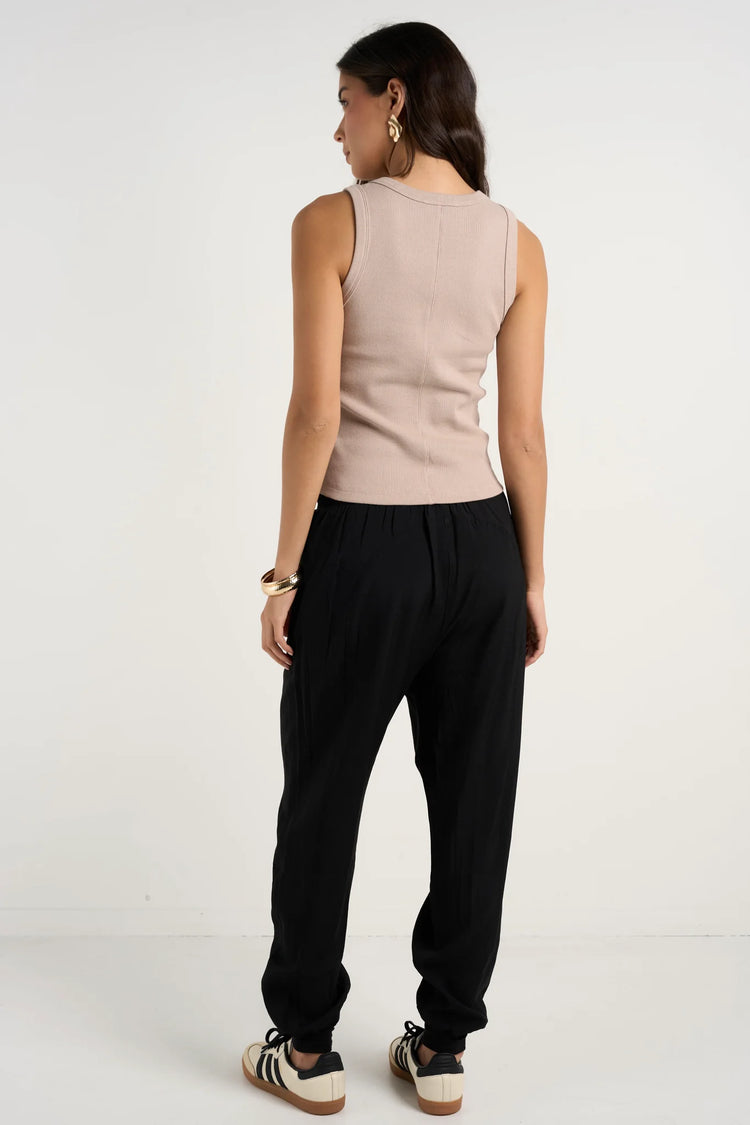New Warrior Black Relaxed Drapey Drawstring Stretch Cuff Pant