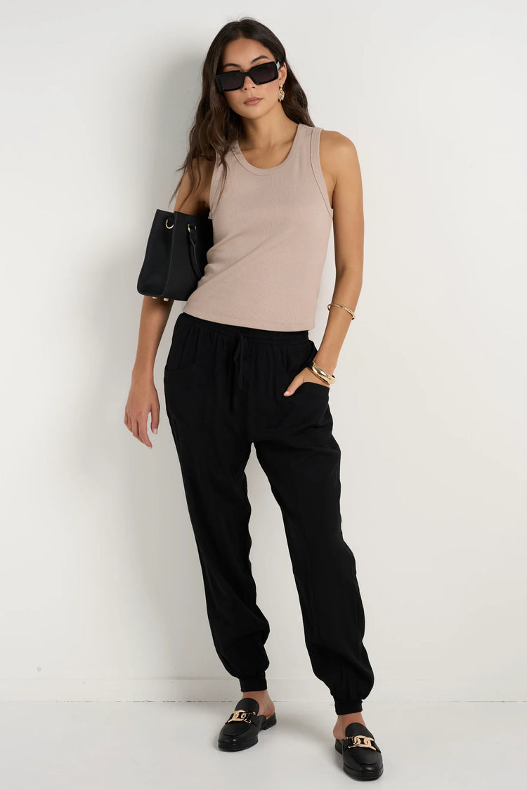 New Warrior Black Relaxed Drapey Drawstring Stretch Cuff Pant
