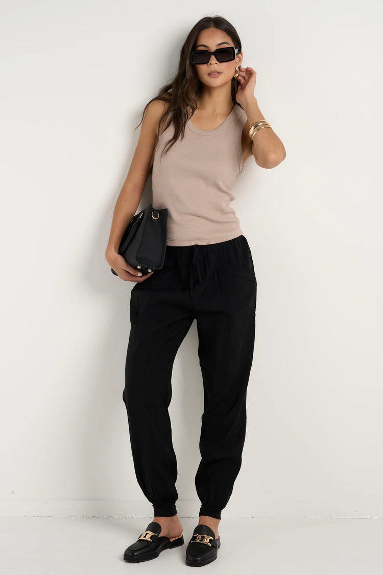 New Warrior Black Relaxed Drapey Drawstring Stretch Cuff Pant
