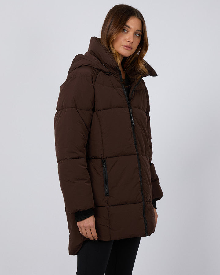 Remi Luxe Midi Puffer Jacket | Brown
