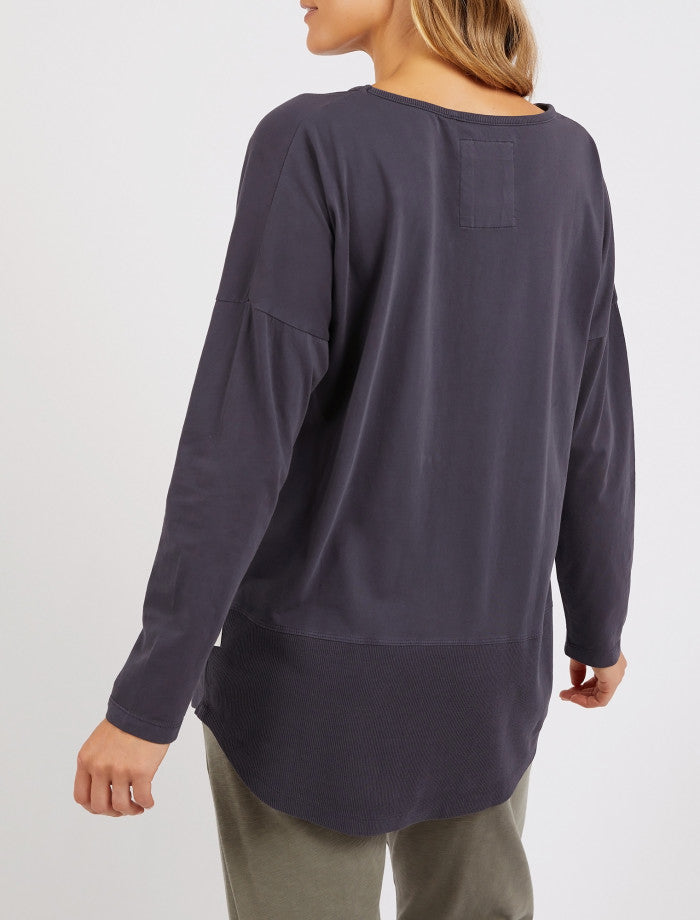 Rib Long Sleeve Tee | Navy