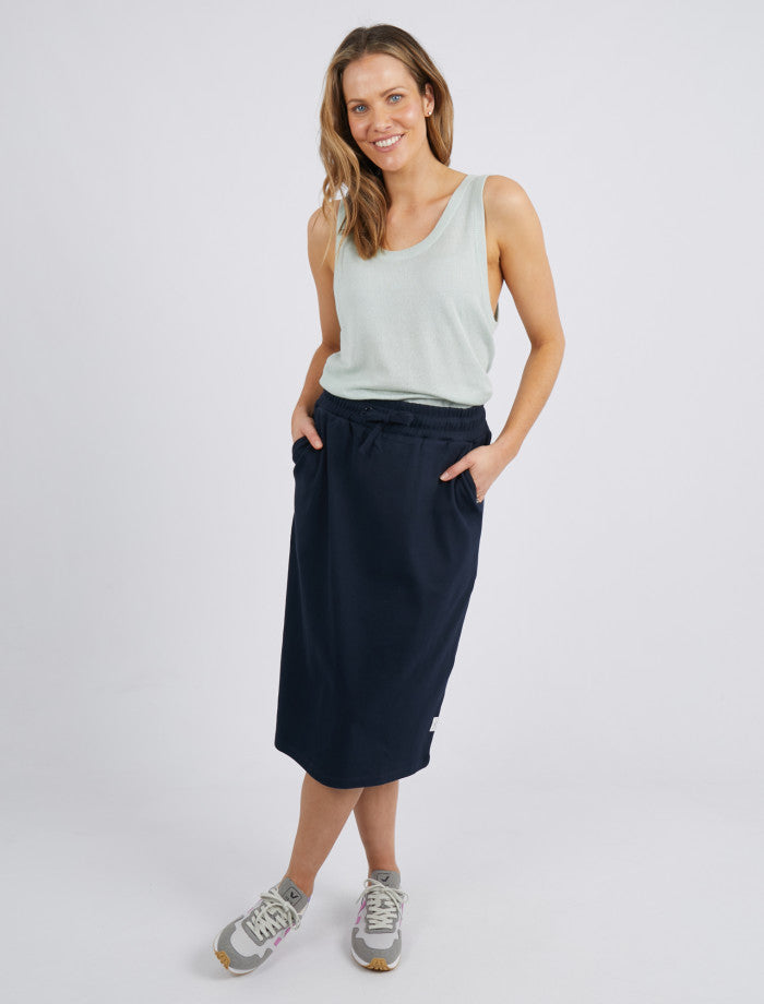 Rib Midi Skirt | Navy