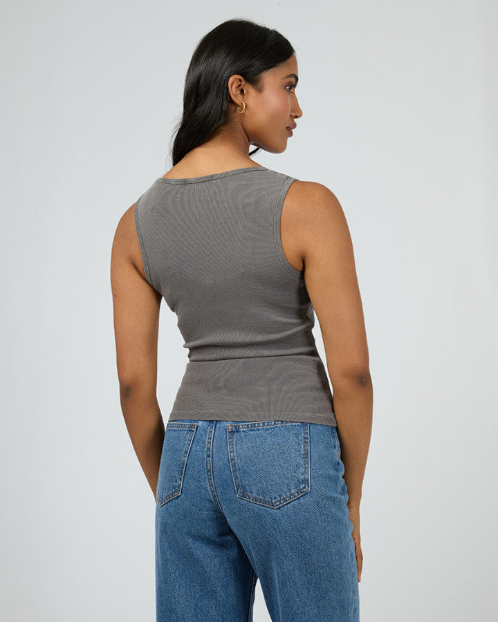 Washed Rib Scoop Neck | Charcoal