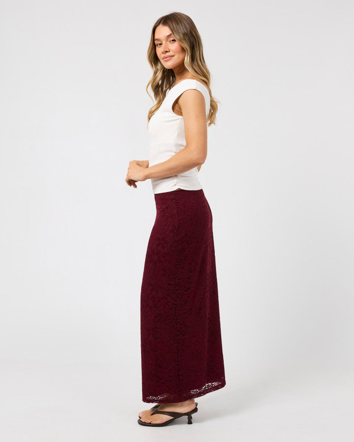 Zea Lace Maxi Skirt | Wine