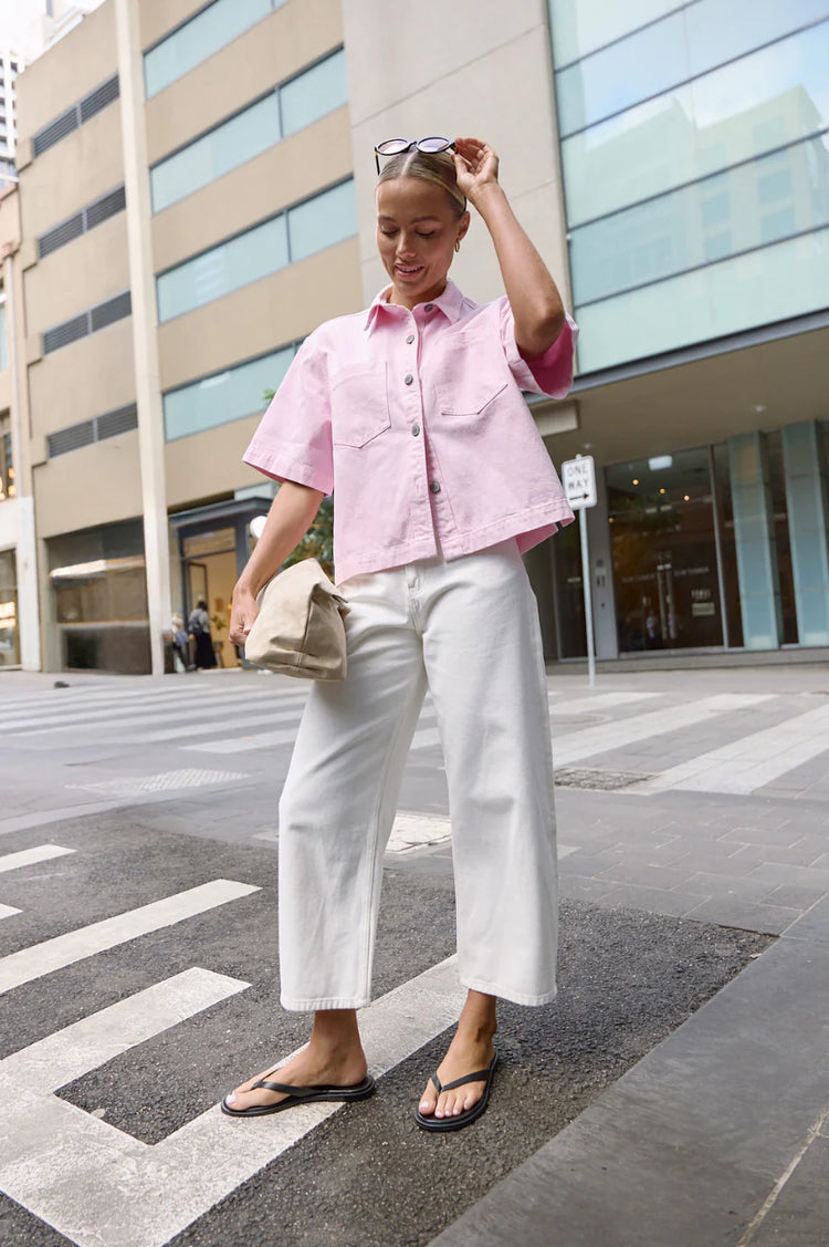 Lola Cropped Barrel Jean | White