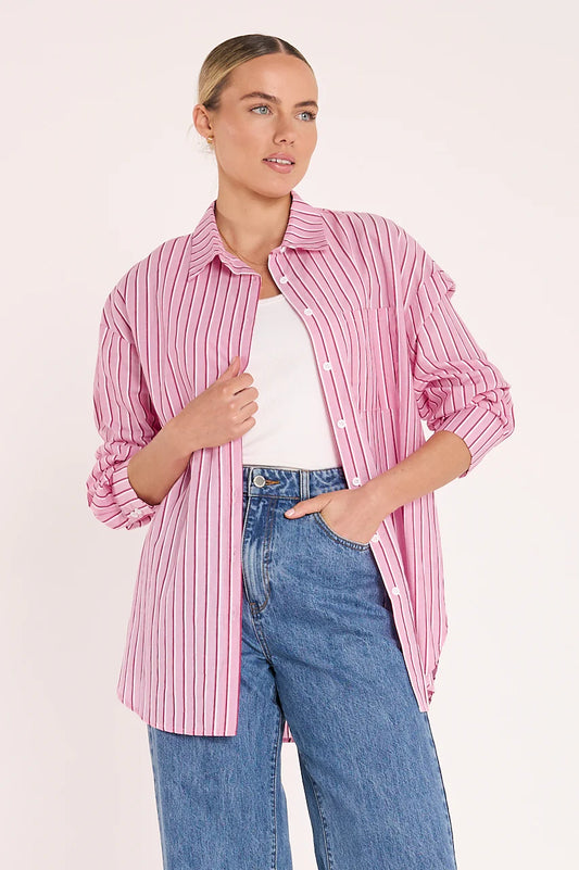 Emily Shirt | Pink Burgundy Stripe