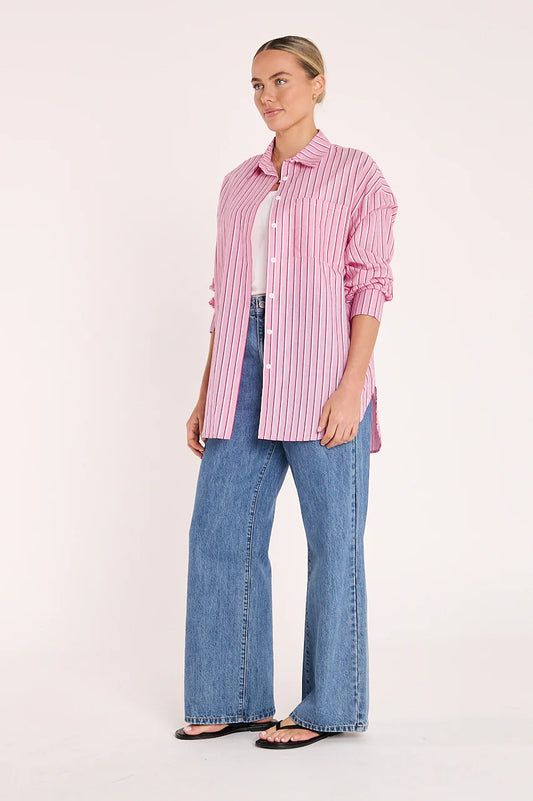 Emily Shirt | Pink Burgundy Stripe