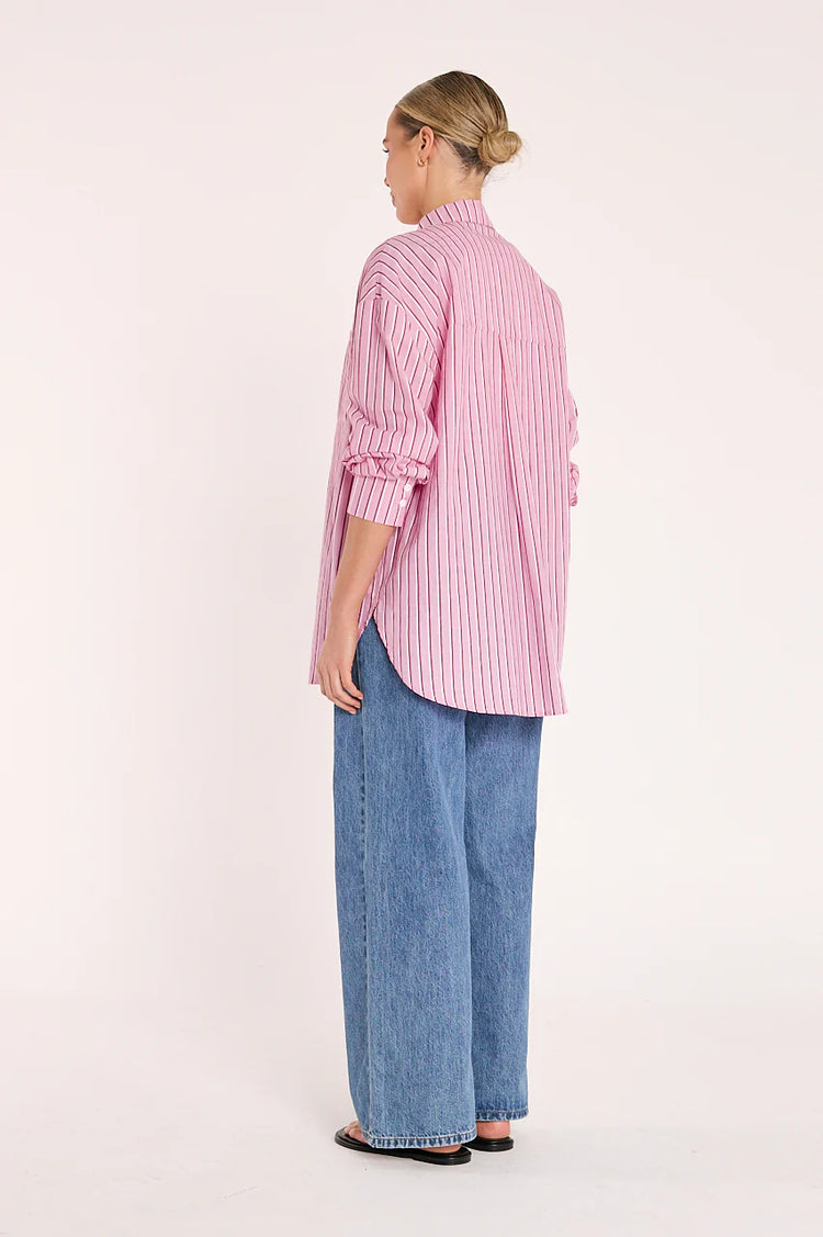 Emily Shirt | Pink Burgundy Stripe