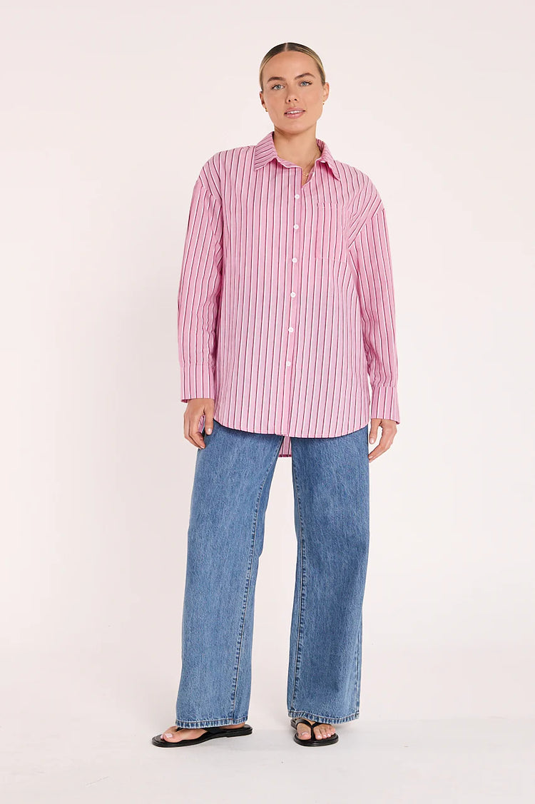 Emily Shirt | Pink Burgundy Stripe