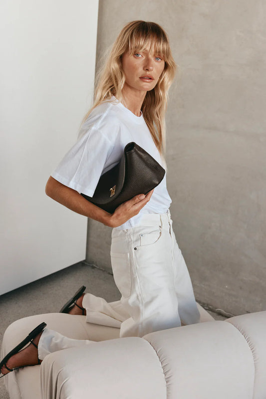 Sloane Dark Chocolate Leather Convertible Clutch