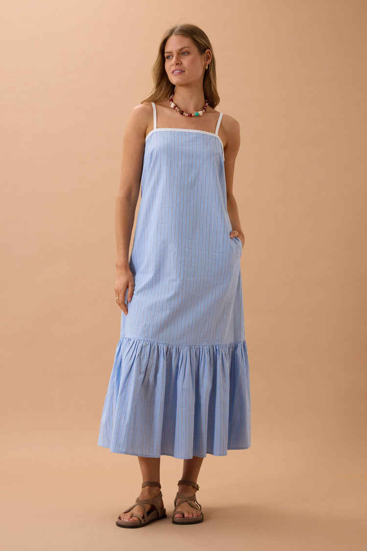 Sunday Maxi Dress | Powder Blue Triple Stripe
