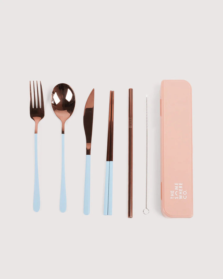 Take Me Away Cutlery Kit | Rose Gold & Powder Blue