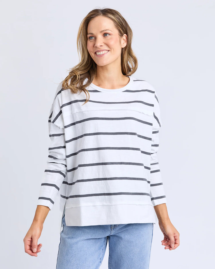 Jayne Stripe Throw On Top | Charcoal Stripe