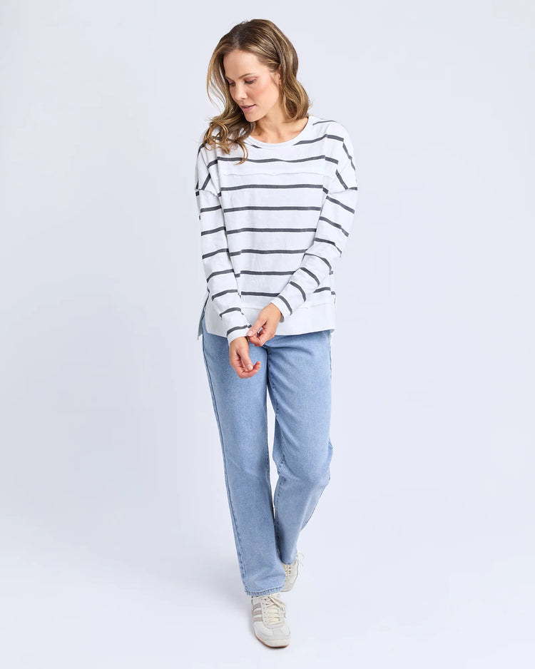Jayne Stripe Throw On Top | Charcoal Stripe