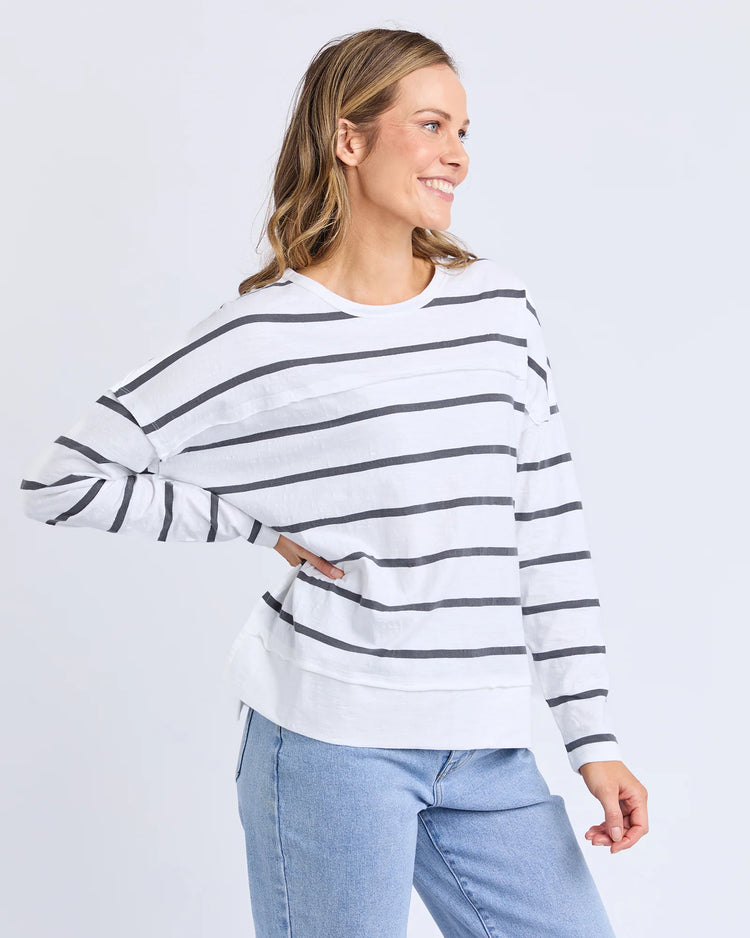 Jayne Stripe Throw On Top | Charcoal Stripe