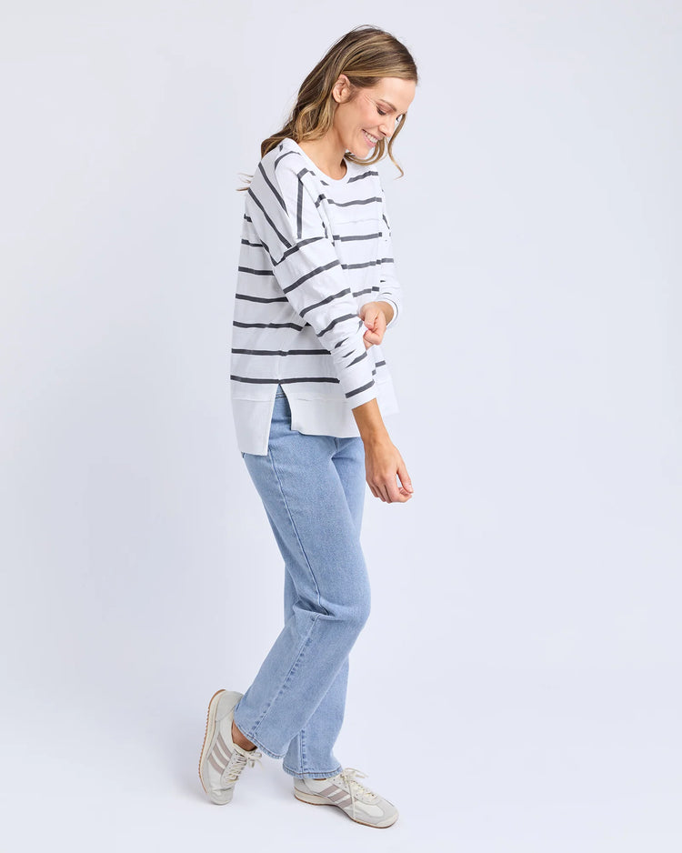 Jayne Stripe Throw On Top | Charcoal Stripe