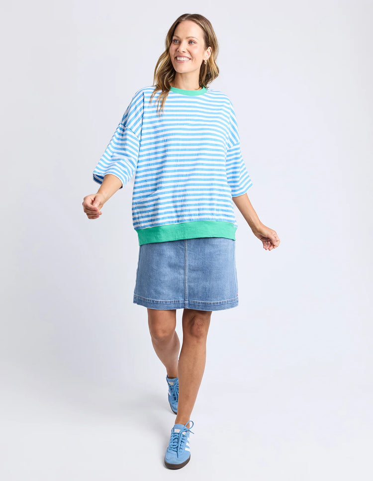 Mazie Stripe Ringer Sweat Azure Blue