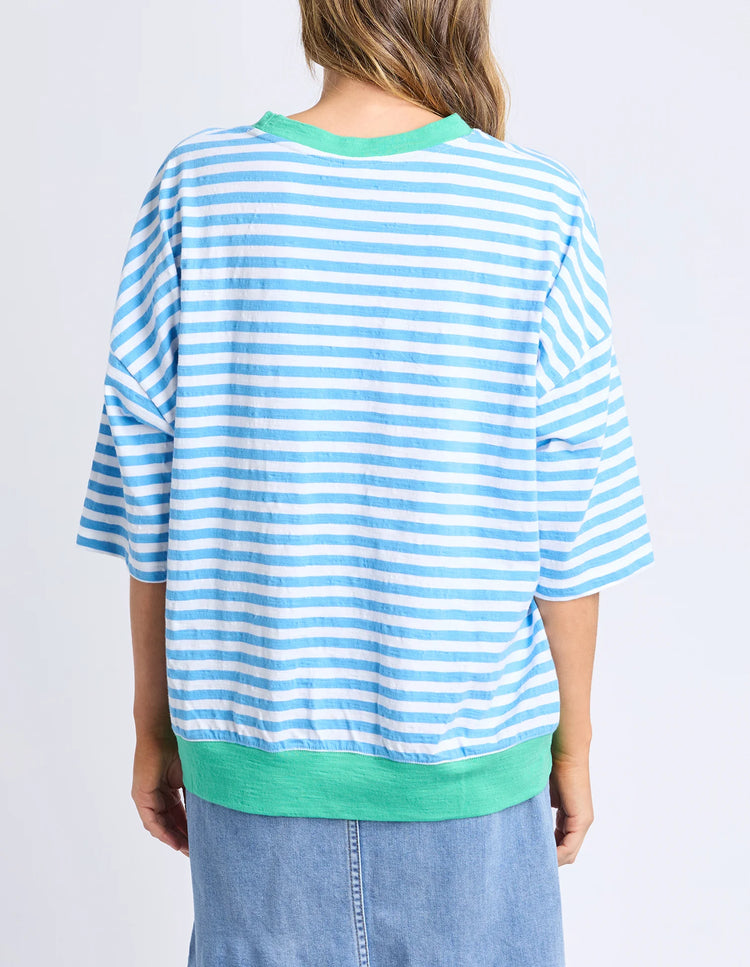Mazie Stripe Ringer Sweat Azure Blue