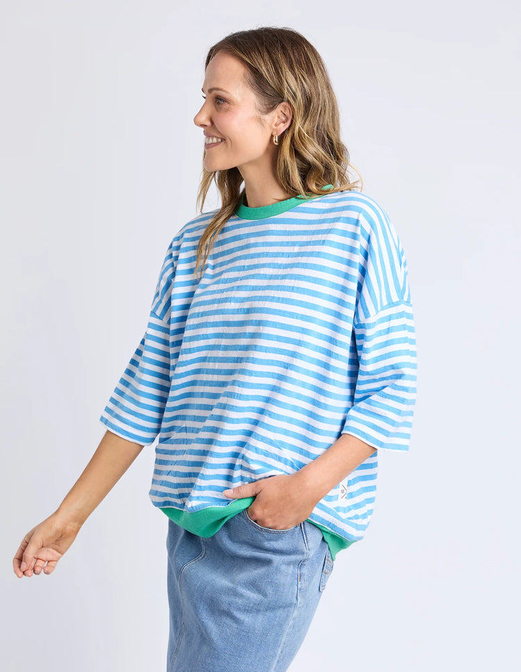 Mazie Stripe Ringer Sweat Azure Blue