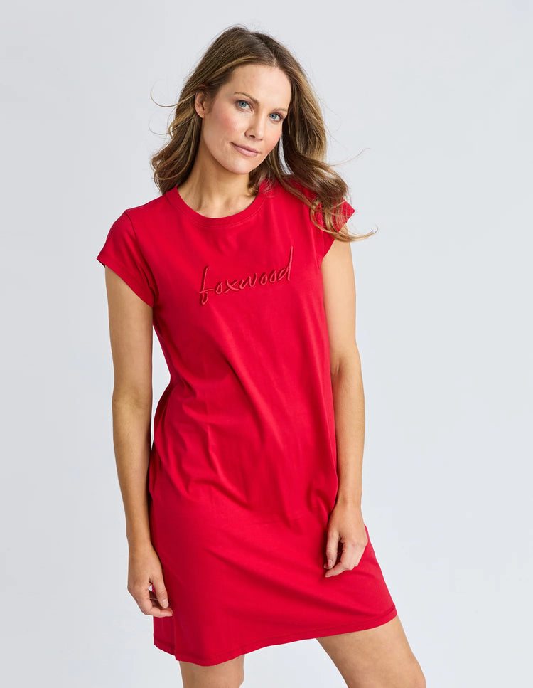 Signature Embroidery Tee Dress | Crimson