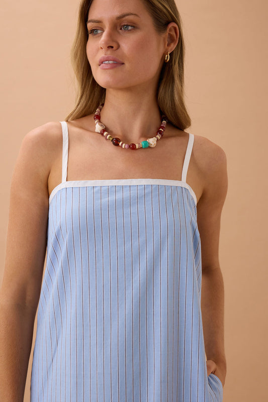 Sunday Maxi Dress | Powder Blue Triple Stripe