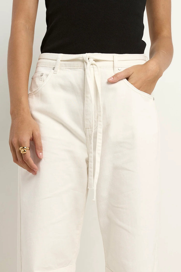 Campus Ecru Tie Waist Barrel Jean