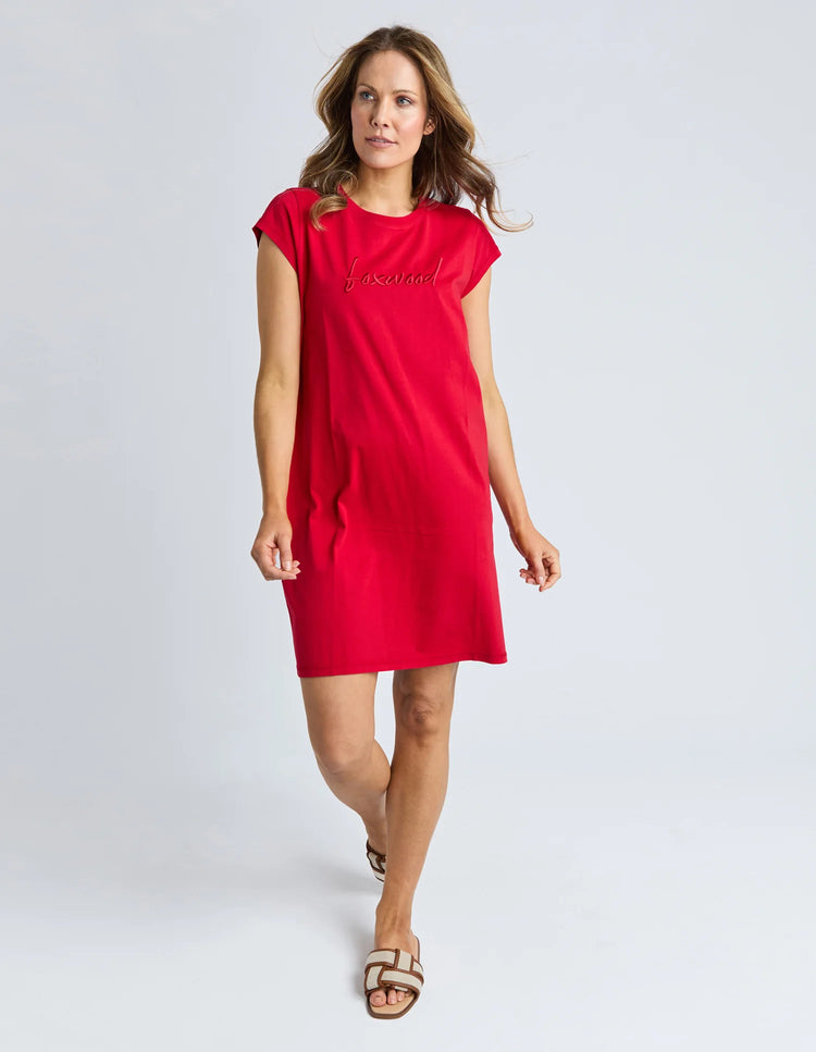 Signature Embroidery Tee Dress | Crimson