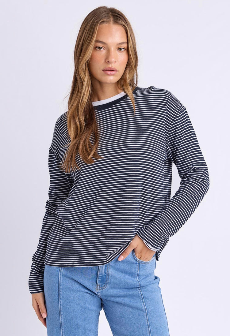 Hutch LS Tee | Navy & White Stripe