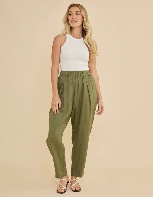 Carter Elasticated Linen Pant | Olive