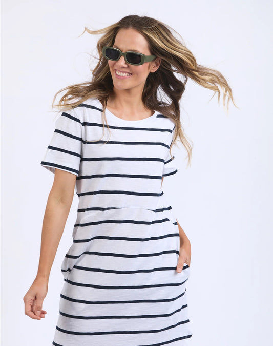 Bay Stripe Dress | White & Dark Saphire