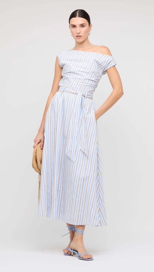 Blue Stripe Cotton A-Line Maxi Skirt