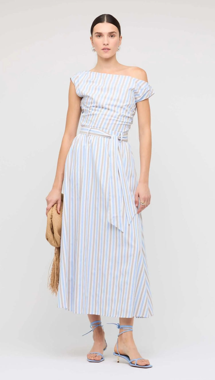 Blue Stripe Cotton A-Line Maxi Skirt
