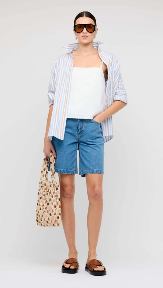 Blue Stripe Cotton Oversized Shirt