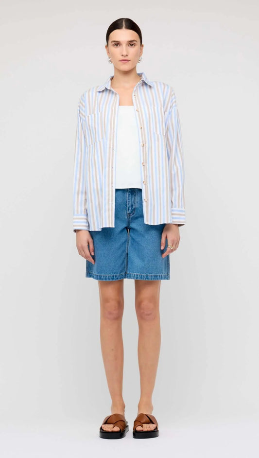 Blue Stripe Cotton Oversized Shirt